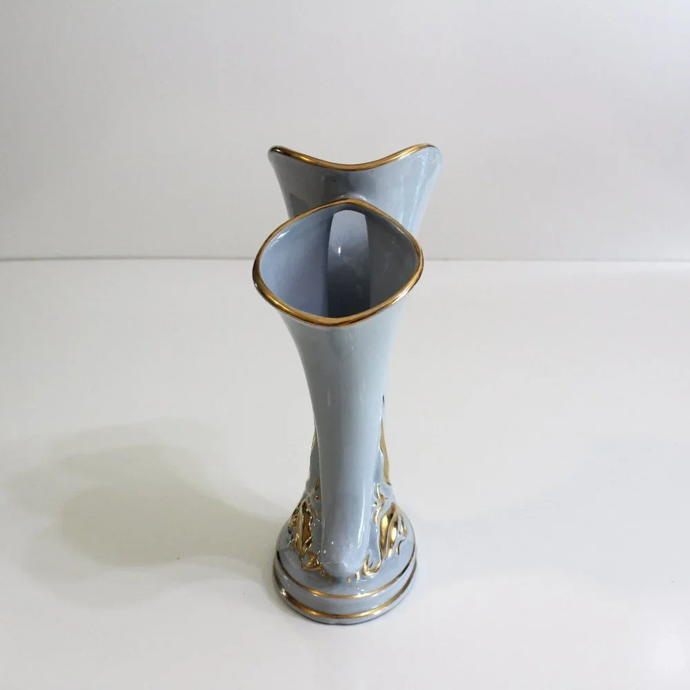 Princeton Vintage 1940's Double Vase Blue Gold